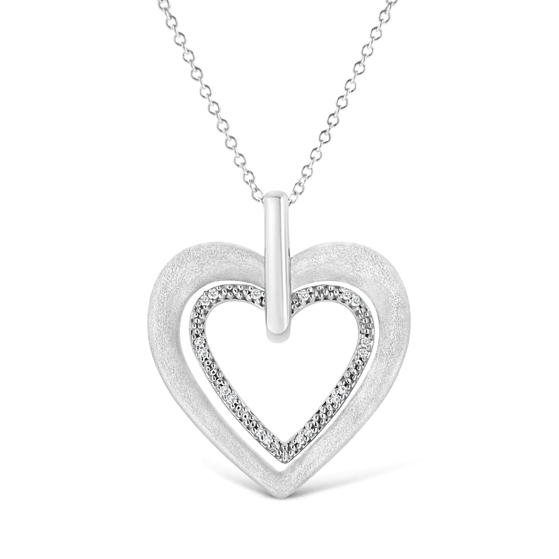 Sterling Silver Double Heart Diamond Pendant Necklace | Necklace | Elegant Emulations Jewelry USA