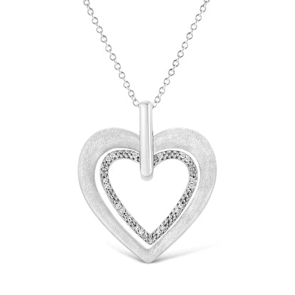 Sterling Silver Double Heart Diamond Pendant Necklace | Necklace | Elegant Emulations Jewelry USA