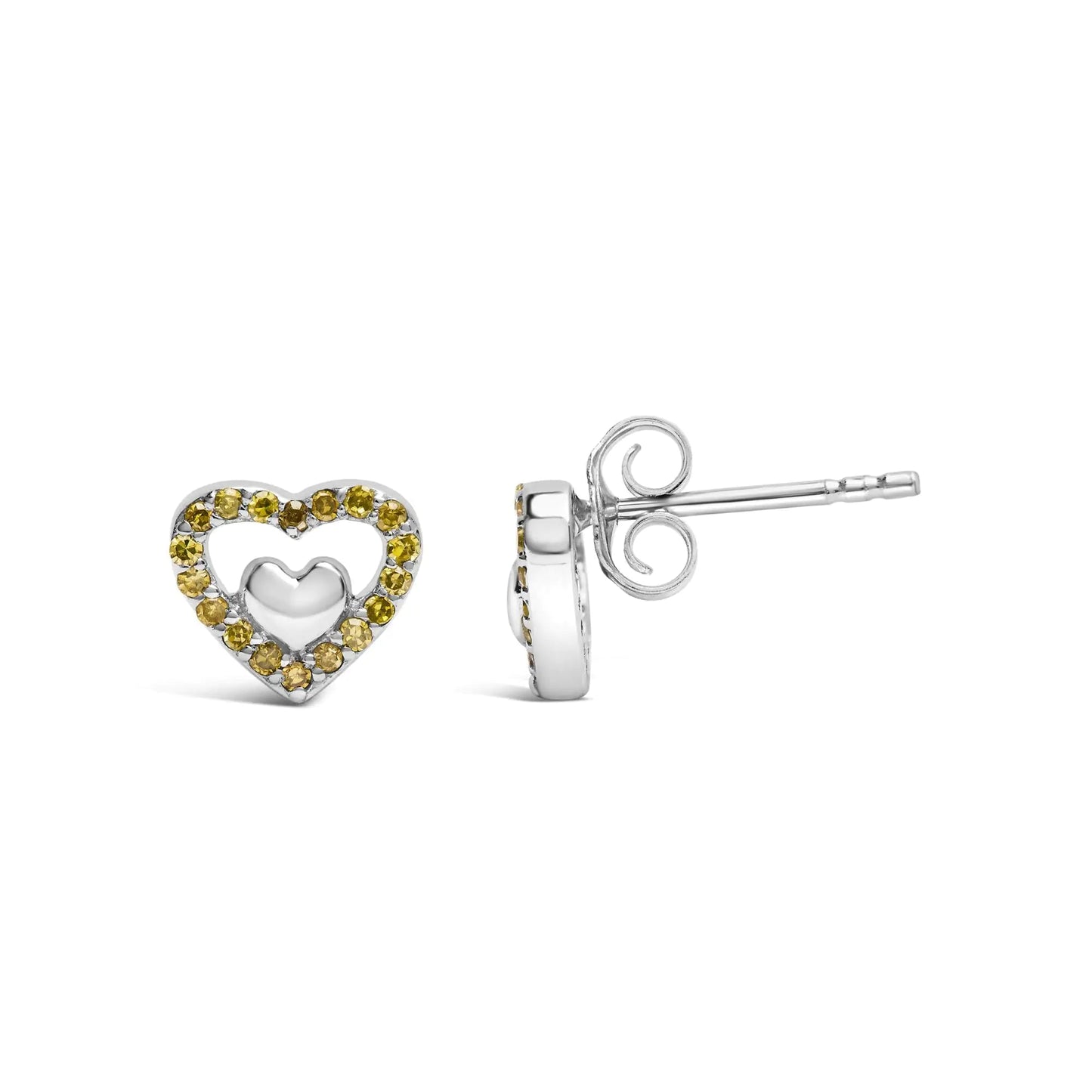 Sterling Silver Dual Heart Diamond Studs - Select Your Diamond Shade | Earrings | Elegant Emulations Jewelry USA