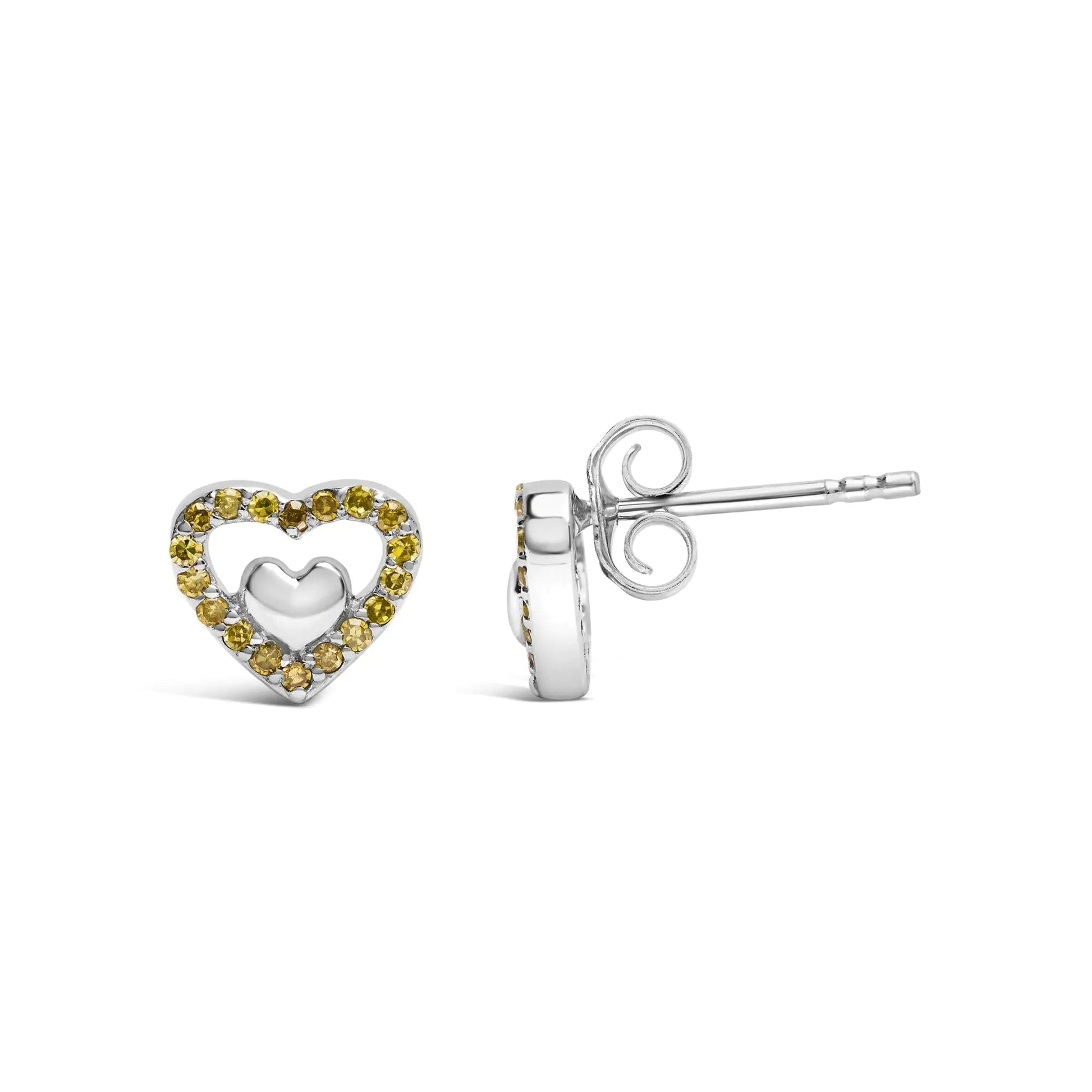 Sterling Silver Dual Heart Diamond Studs - Select Your Diamond Shade | Earrings | Elegant Emulations Jewelry USA