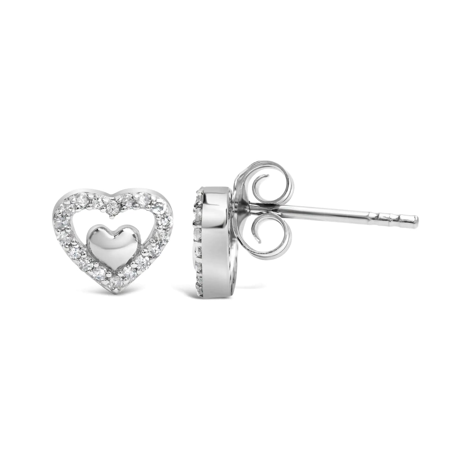 Sterling Silver Dual Heart Diamond Studs - Select Your Diamond Shade | Earrings | Elegant Emulations Jewelry USA