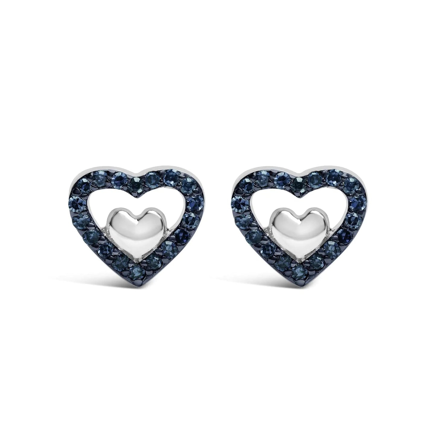 Sterling Silver Dual Heart Diamond Studs - Select Your Diamond Shade | Earrings | Elegant Emulations Jewelry USA