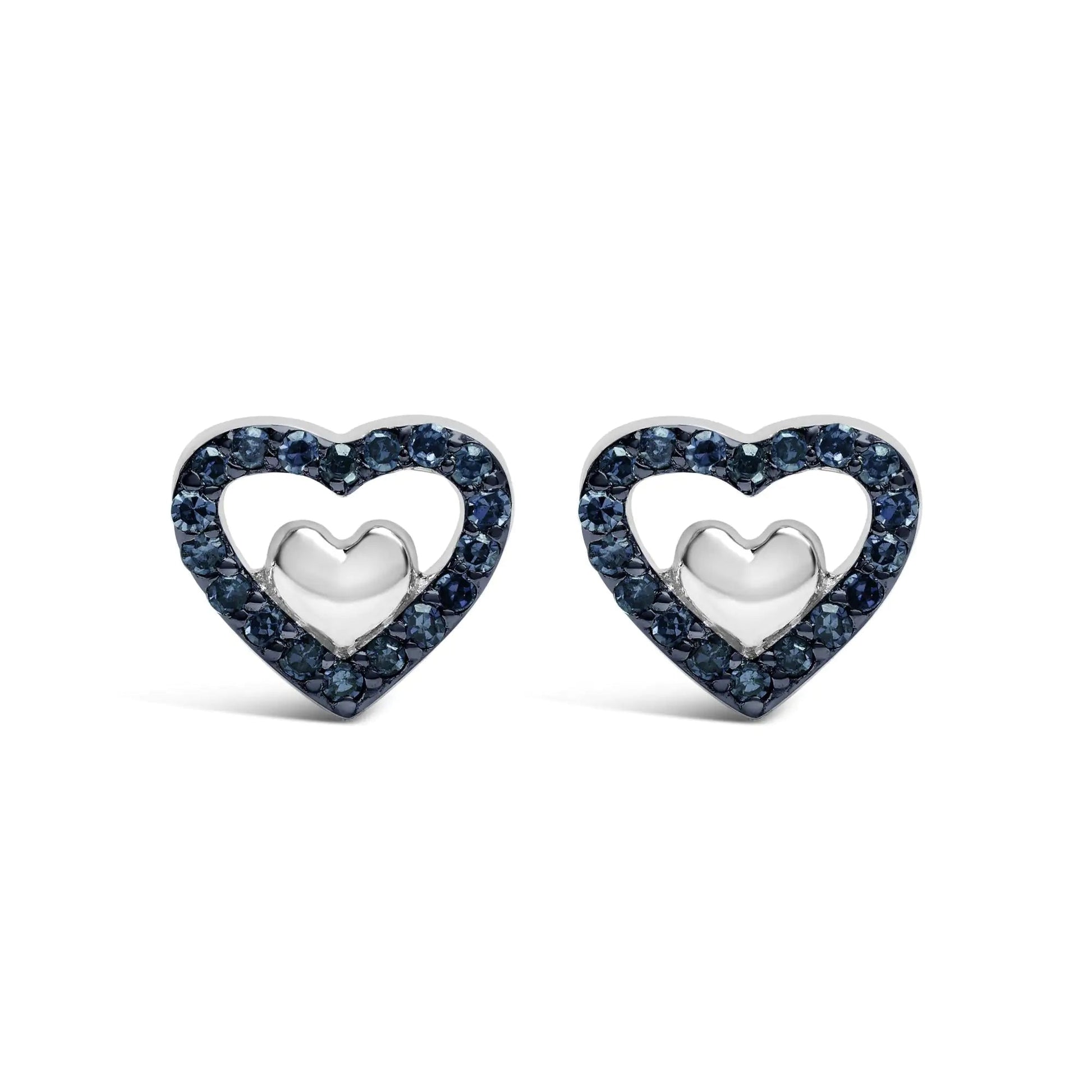 Sterling Silver Dual Heart Diamond Studs - Select Your Diamond Shade | Earrings | Elegant Emulations Jewelry USA