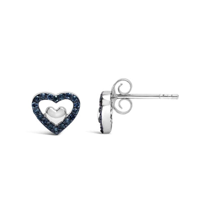 Sterling Silver Dual Heart Diamond Studs - Select Your Diamond Shade | Earrings | Elegant Emulations Jewelry USA