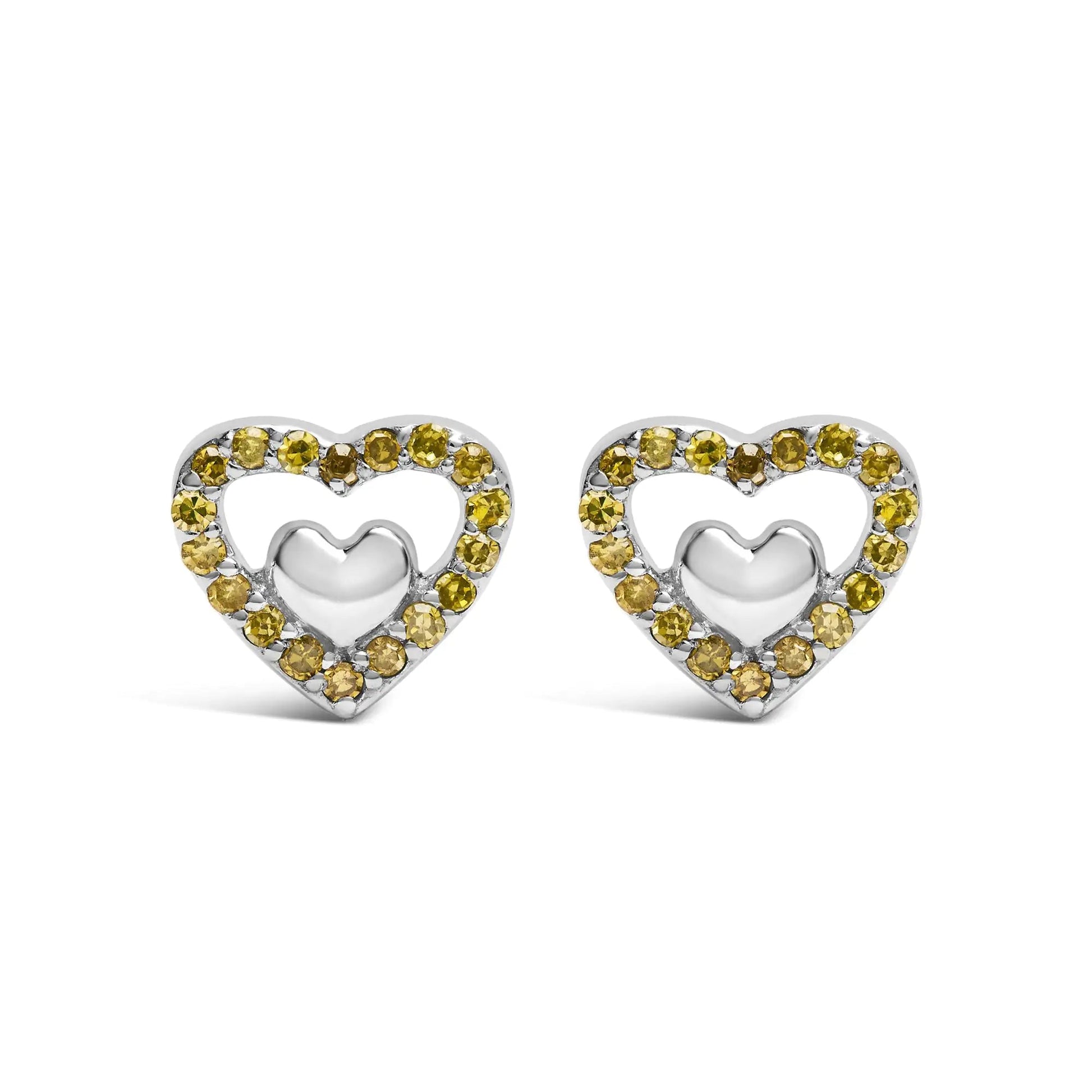 Sterling Silver Dual Heart Diamond Studs - Select Your Diamond Shade | Earrings | Elegant Emulations Jewelry USA