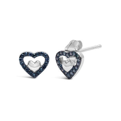 Sterling Silver Dual Heart Diamond Studs - Select Your Diamond Shade | Earrings | Elegant Emulations Jewelry USA