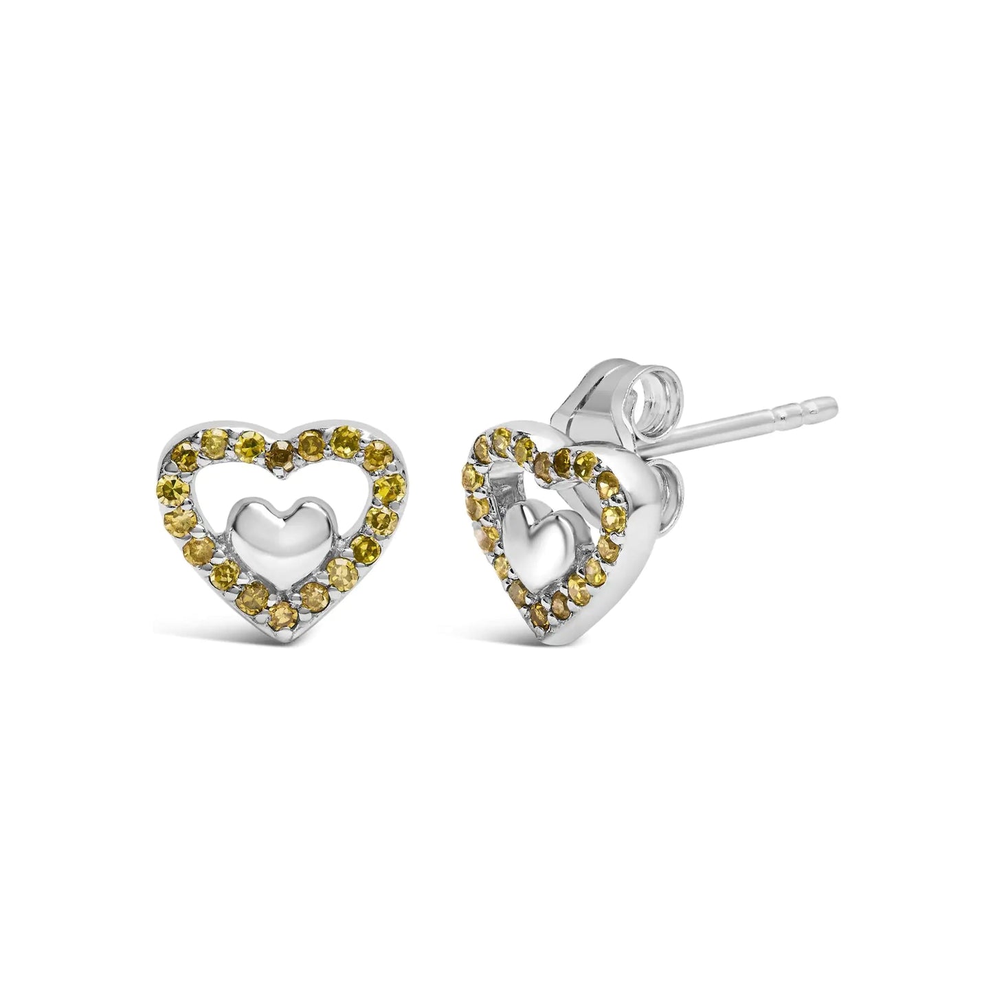 Sterling Silver Dual Heart Diamond Studs - Select Your Diamond Shade | Earrings | Elegant Emulations Jewelry USA