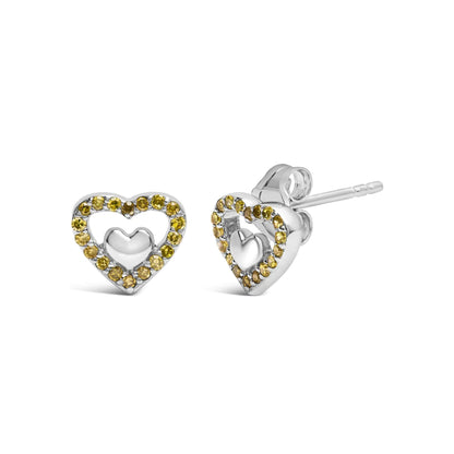Sterling Silver Dual Heart Diamond Studs - Select Your Diamond Shade | Earrings | Elegant Emulations Jewelry USA