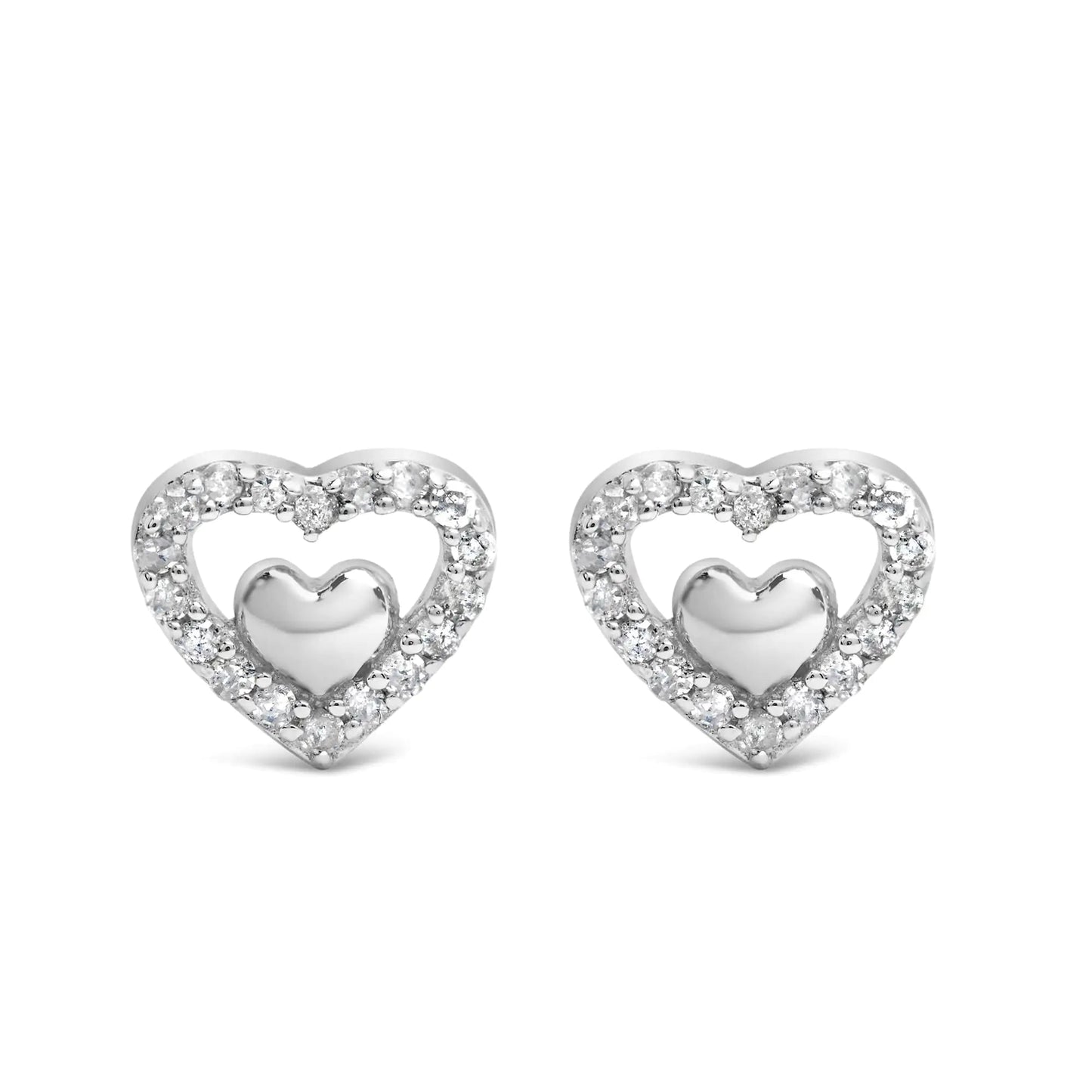Sterling Silver Dual Heart Diamond Studs - Select Your Diamond Shade | Earrings | Elegant Emulations Jewelry USA