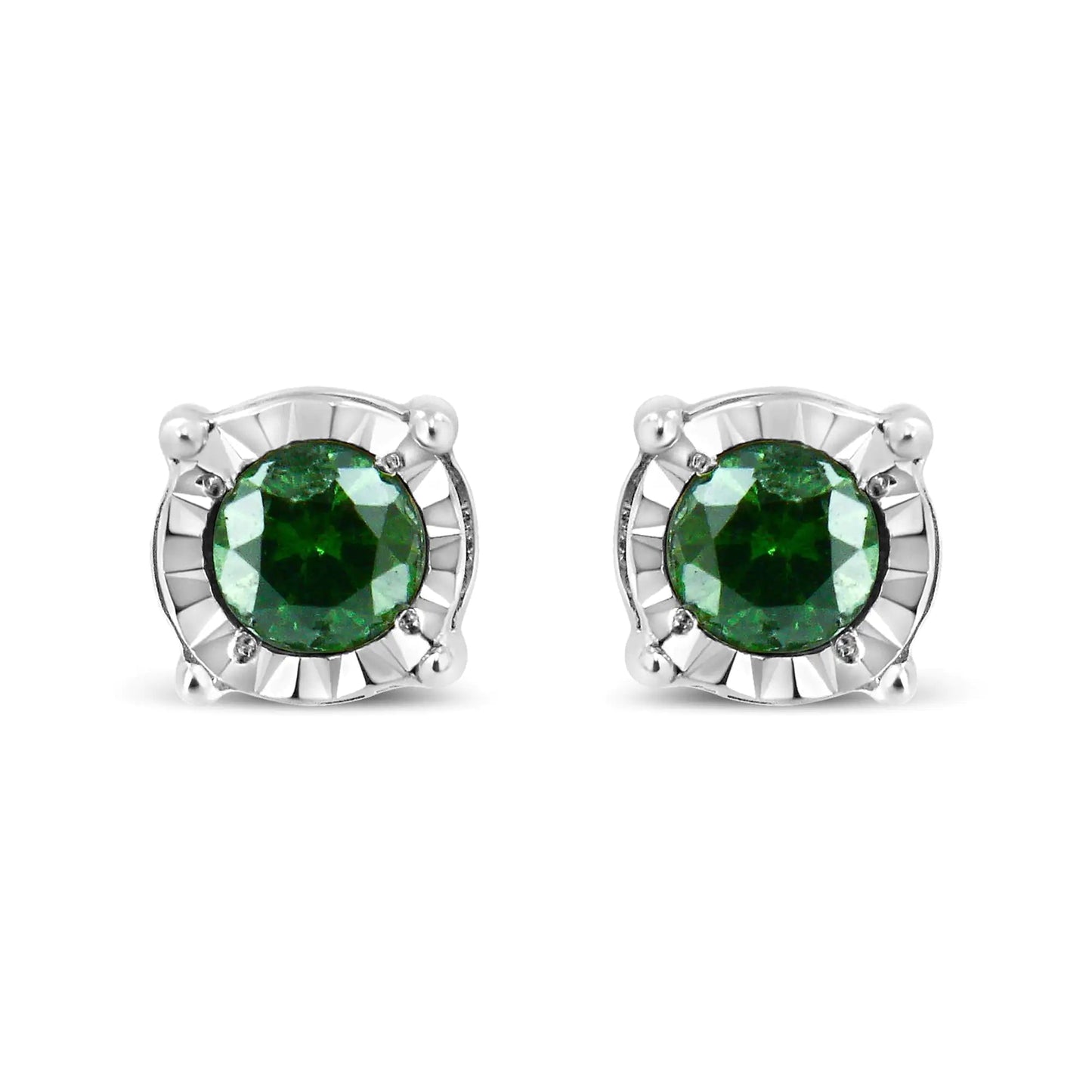 Sterling Silver Green Diamond Solitaire Earrings (0.25 cttw) | Earrings | Elegant Emulations Jewelry USA