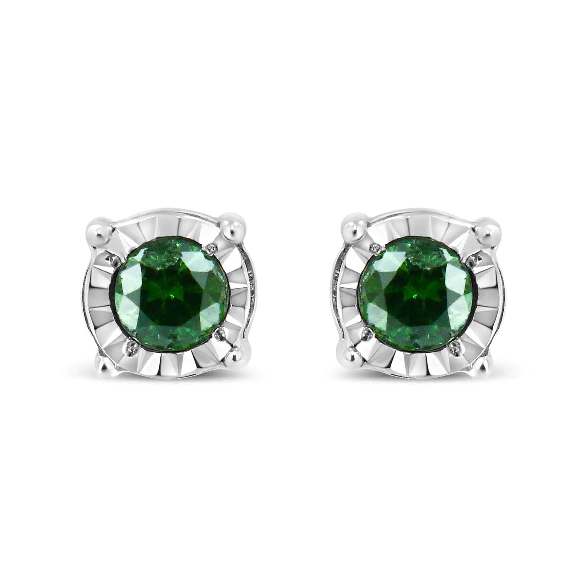Sterling Silver Green Diamond Solitaire Earrings (0.25 cttw) | Earrings | Elegant Emulations Jewelry USA