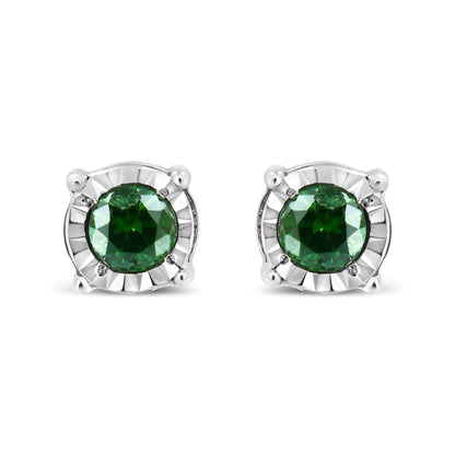 Sterling Silver Green Diamond Solitaire Earrings (0.25 cttw) | Earrings | Elegant Emulations Jewelry USA