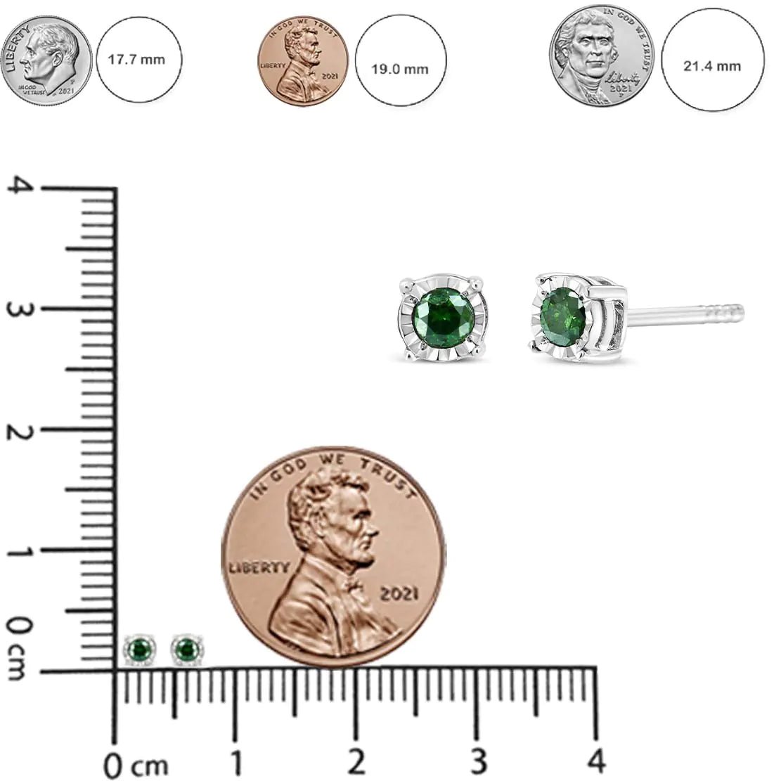 Sterling Silver Green Diamond Solitaire Earrings (0.25 cttw) | Earrings | Elegant Emulations Jewelry USA