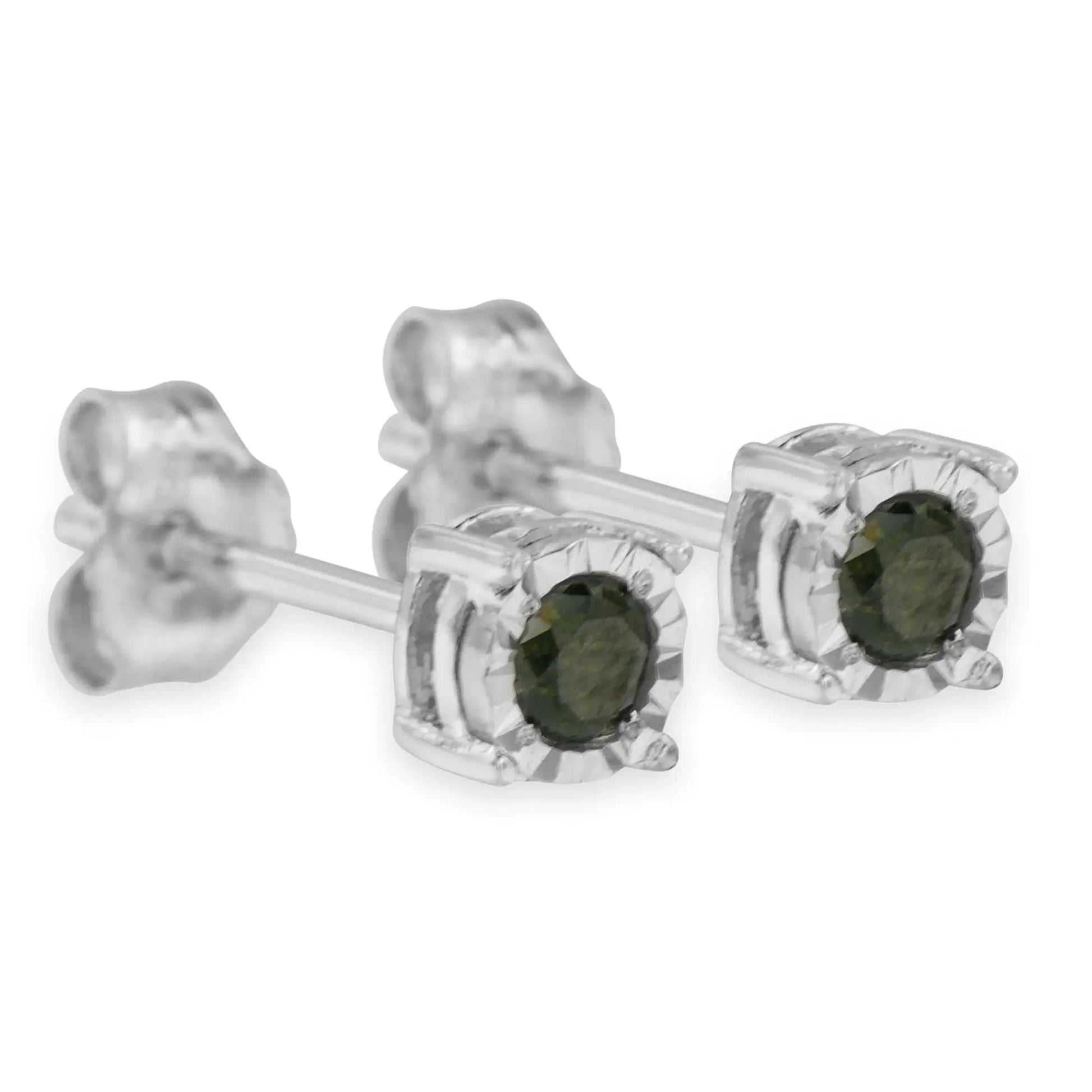 Sterling Silver Green Diamond Solitaire Earrings (0.25 cttw) | Earrings | Elegant Emulations Jewelry USA