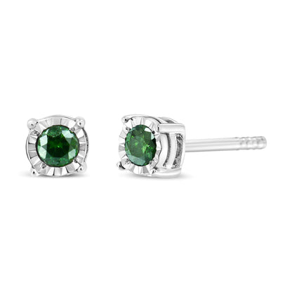 Sterling Silver Green Diamond Solitaire Earrings (0.25 cttw) | Earrings | Elegant Emulations Jewelry USA