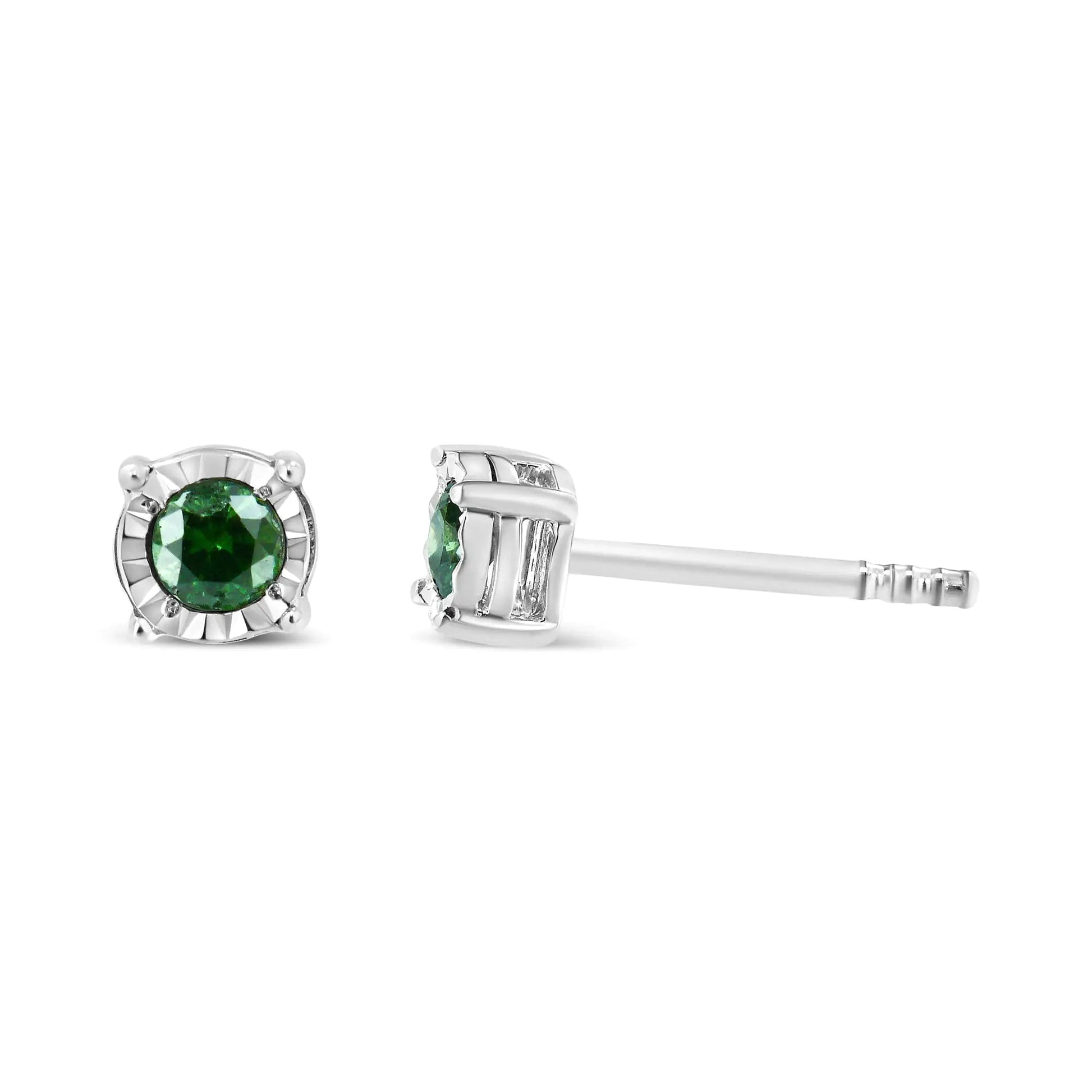 Sterling Silver Green Diamond Solitaire Earrings (0.25 cttw) | Earrings | Elegant Emulations Jewelry USA
