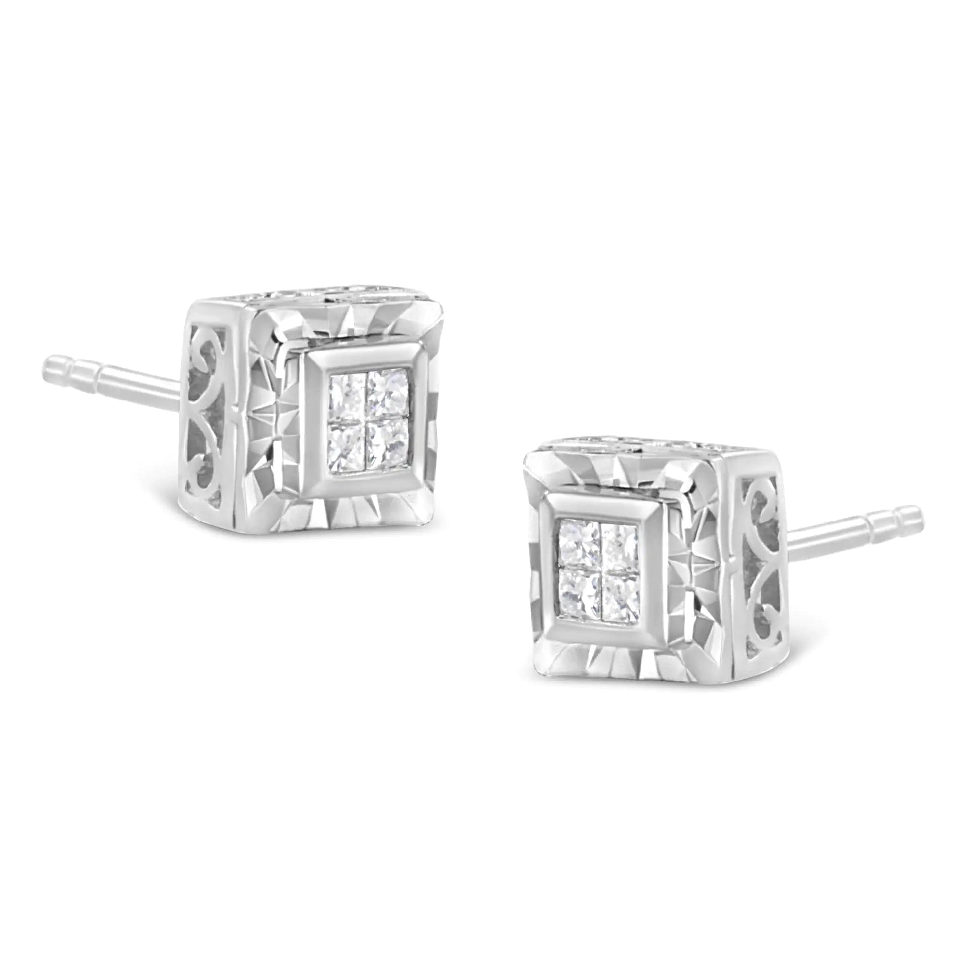 Sterling Silver Princess Diamond Studs | Earrings | Elegant Emulations Jewelry USA