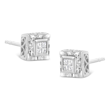 Sterling Silver Princess Diamond Studs | Earrings | Elegant Emulations Jewelry USA