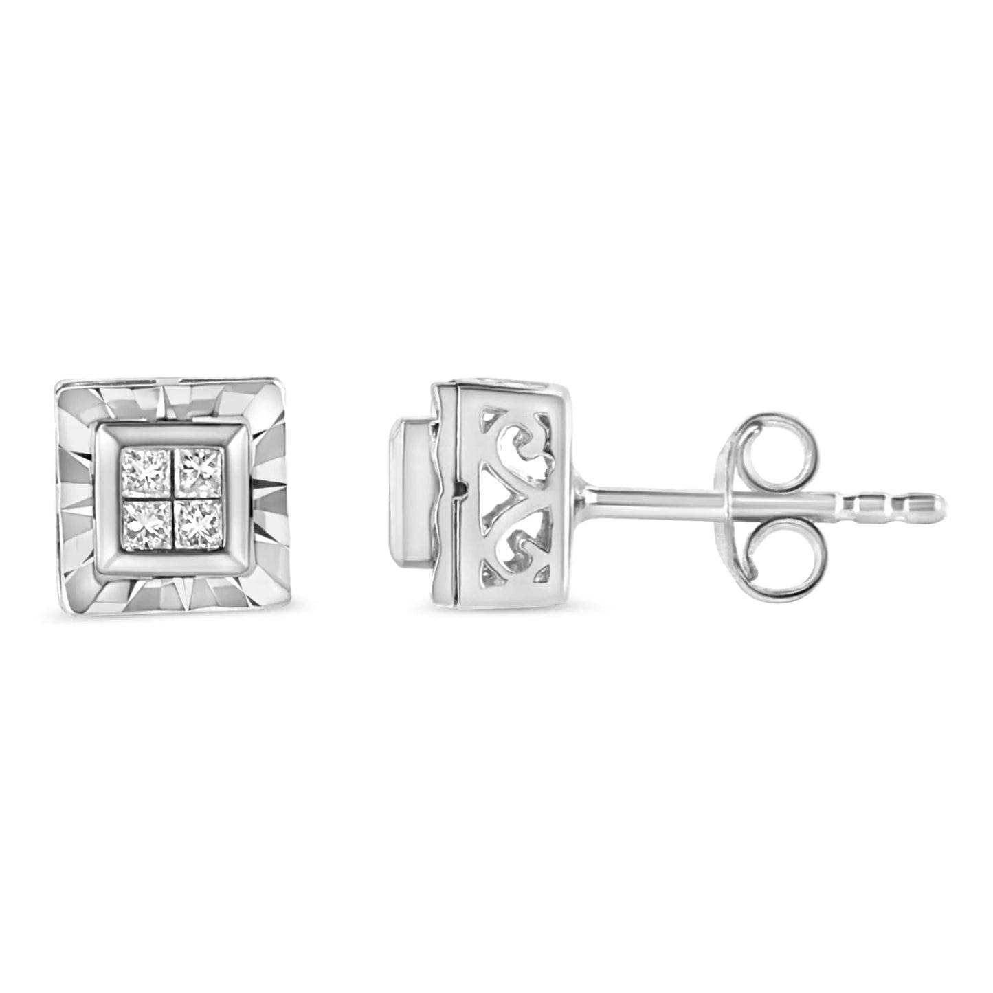 Sterling Silver Princess Diamond Studs | Earrings | Elegant Emulations Jewelry USA