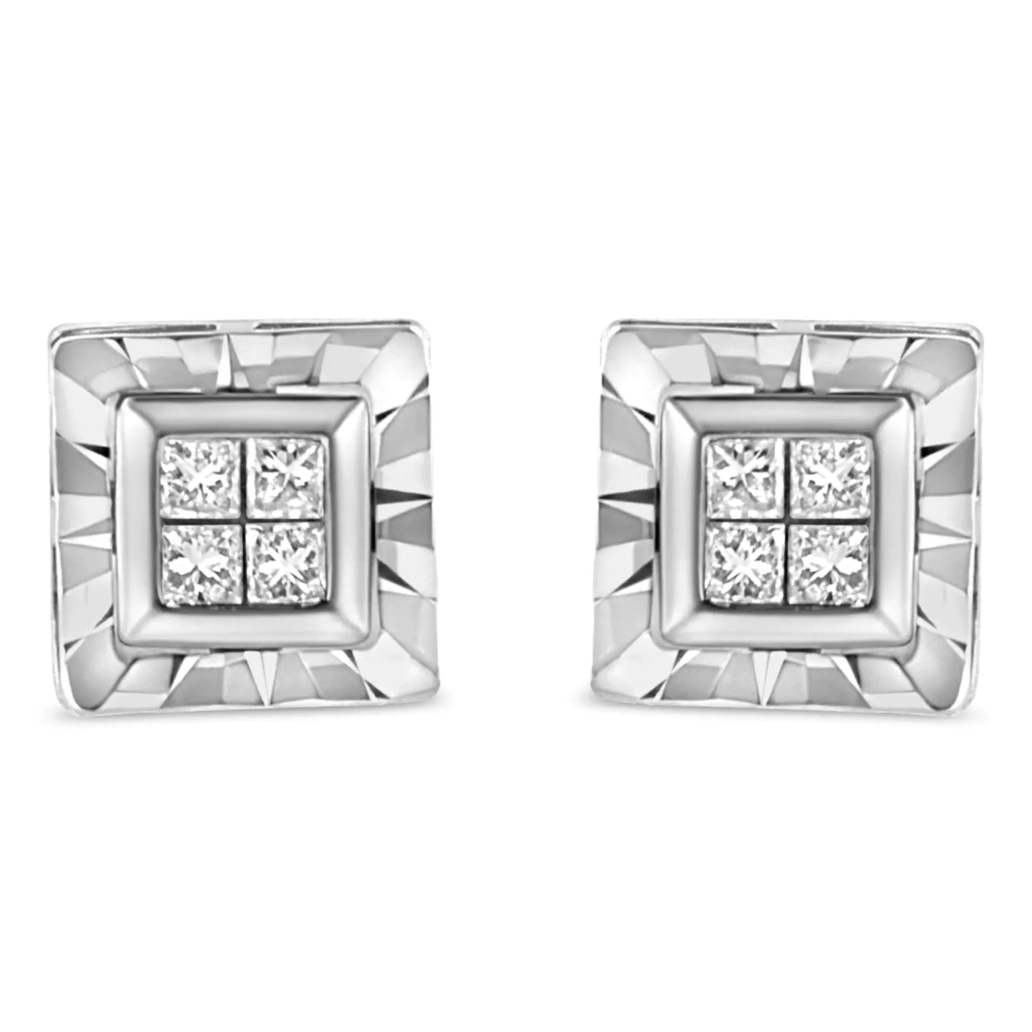 Sterling Silver Princess Diamond Studs | Earrings | Elegant Emulations Jewelry USA