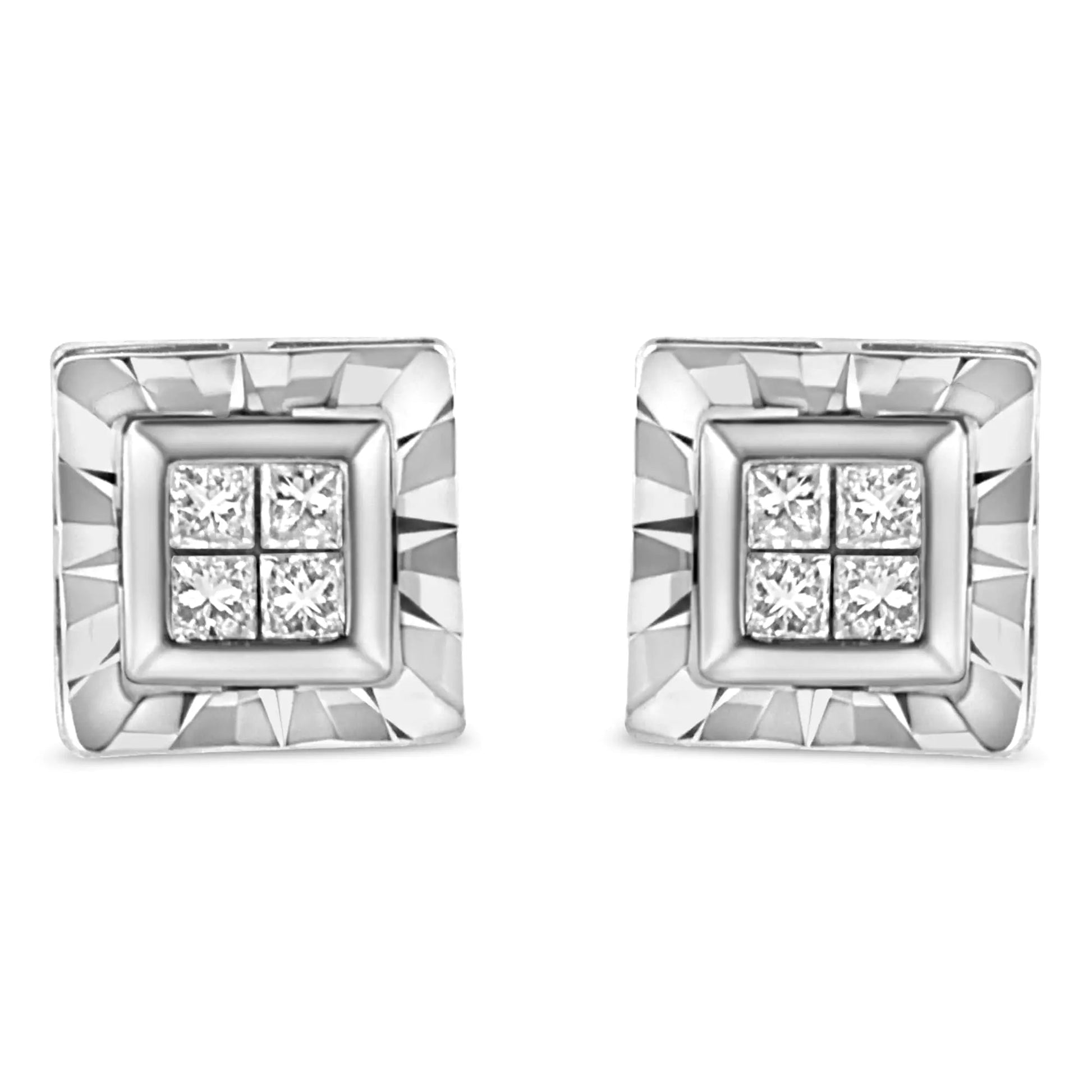Sterling Silver Princess Diamond Studs | Earrings | Elegant Emulations Jewelry USA