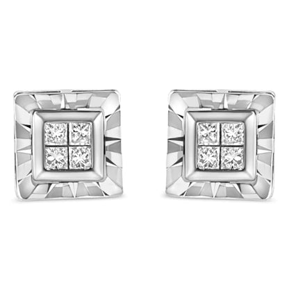 Sterling Silver Princess Diamond Studs | Earrings | Elegant Emulations Jewelry USA