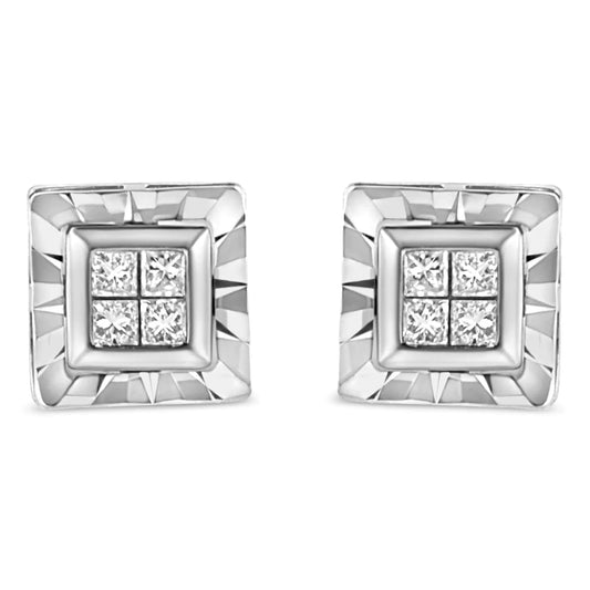 Sterling Silver Princess Diamond Studs | Earrings | Elegant Emulations Jewelry USA