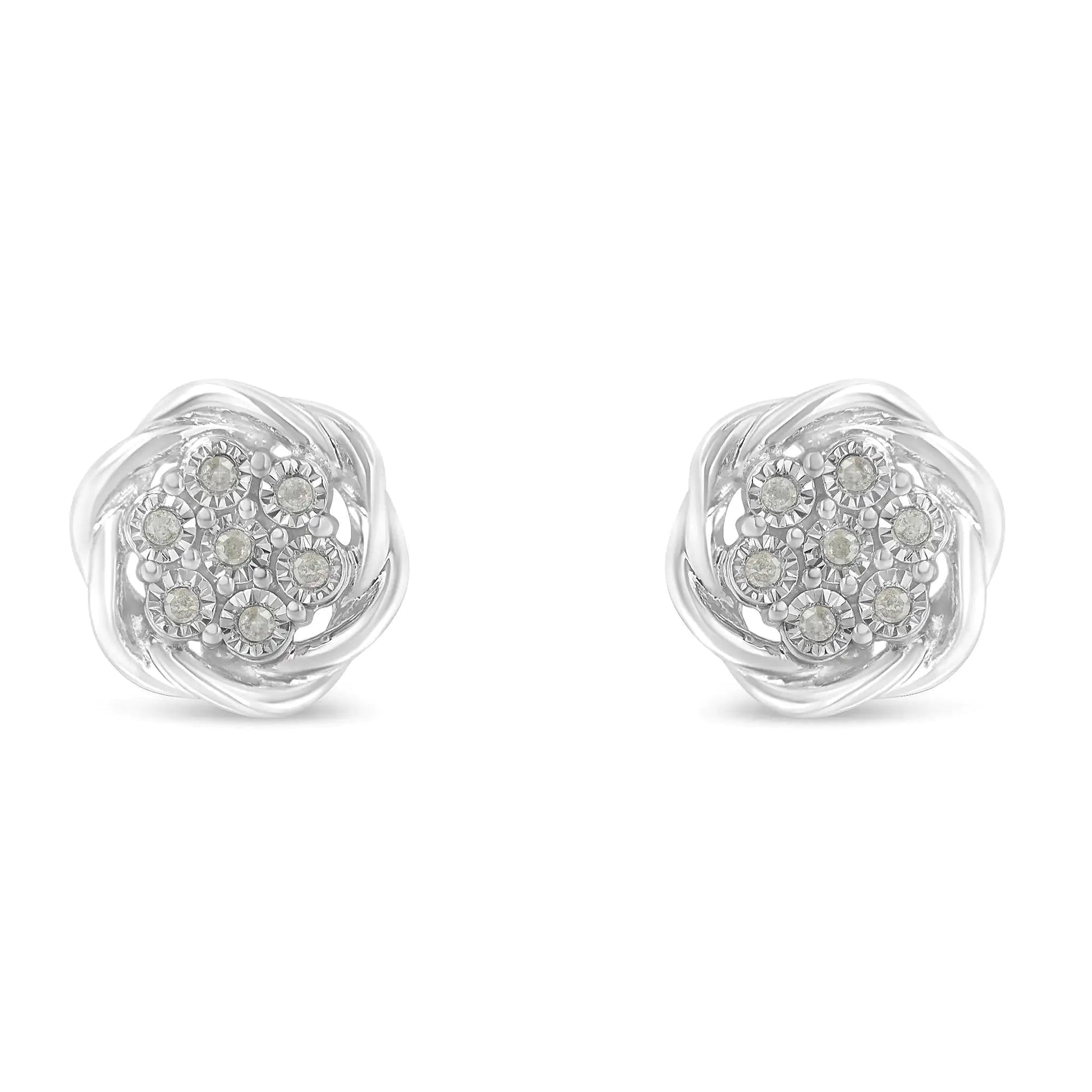 Sterling Silver Swirl Diamond Cluster Earrings (1/6 ct) | Earrings | Elegant Emulations Jewelry USA