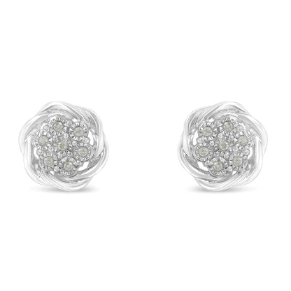 Sterling Silver Swirl Diamond Cluster Earrings (1/6 ct) | Earrings | Elegant Emulations Jewelry USA