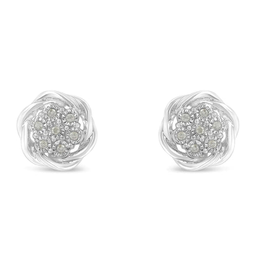 Sterling Silver Swirl Diamond Cluster Earrings (1/6 ct) | Earrings | Elegant Emulations Jewelry USA