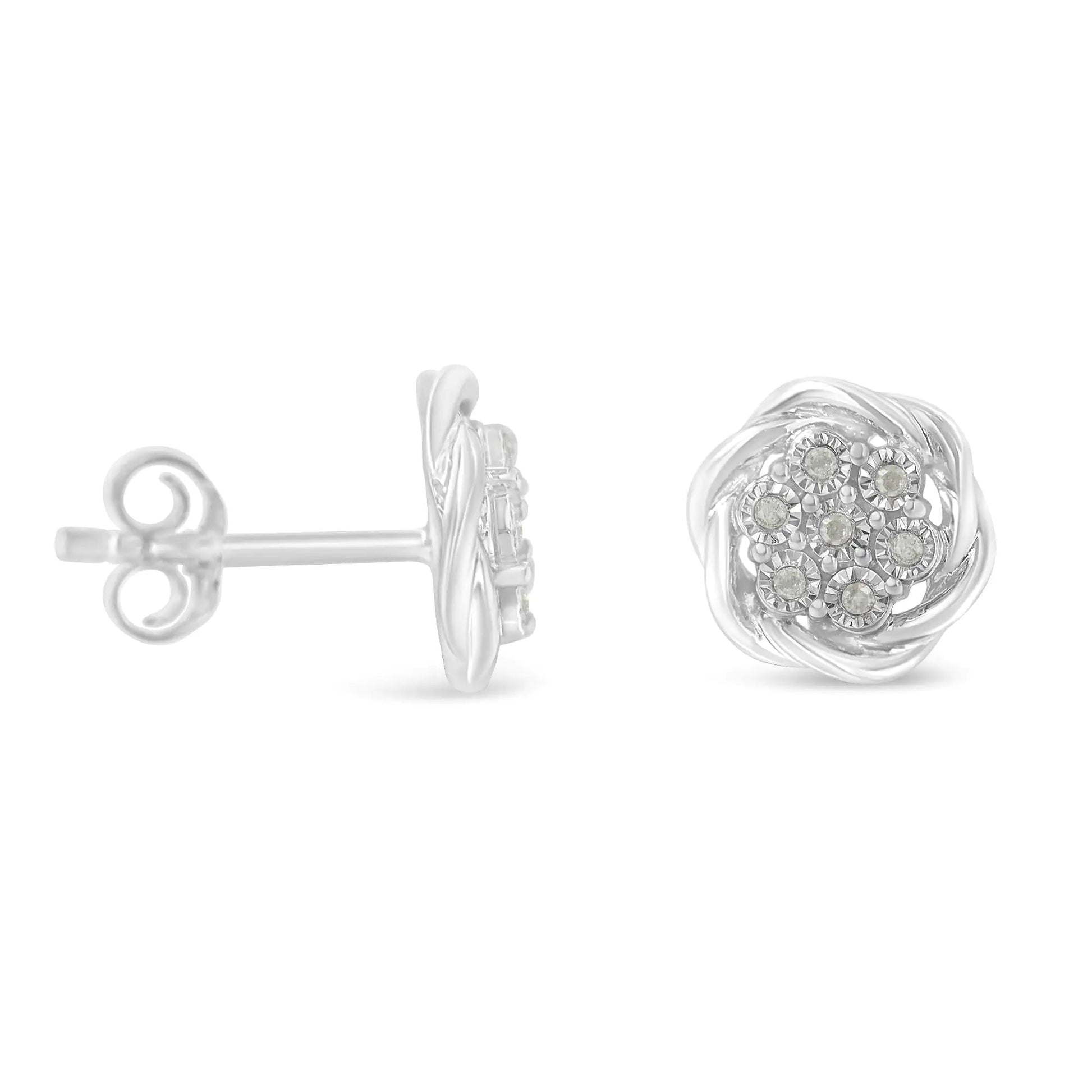 Sterling Silver Swirl Diamond Cluster Earrings (1/6 ct) | Earrings | Elegant Emulations Jewelry USA