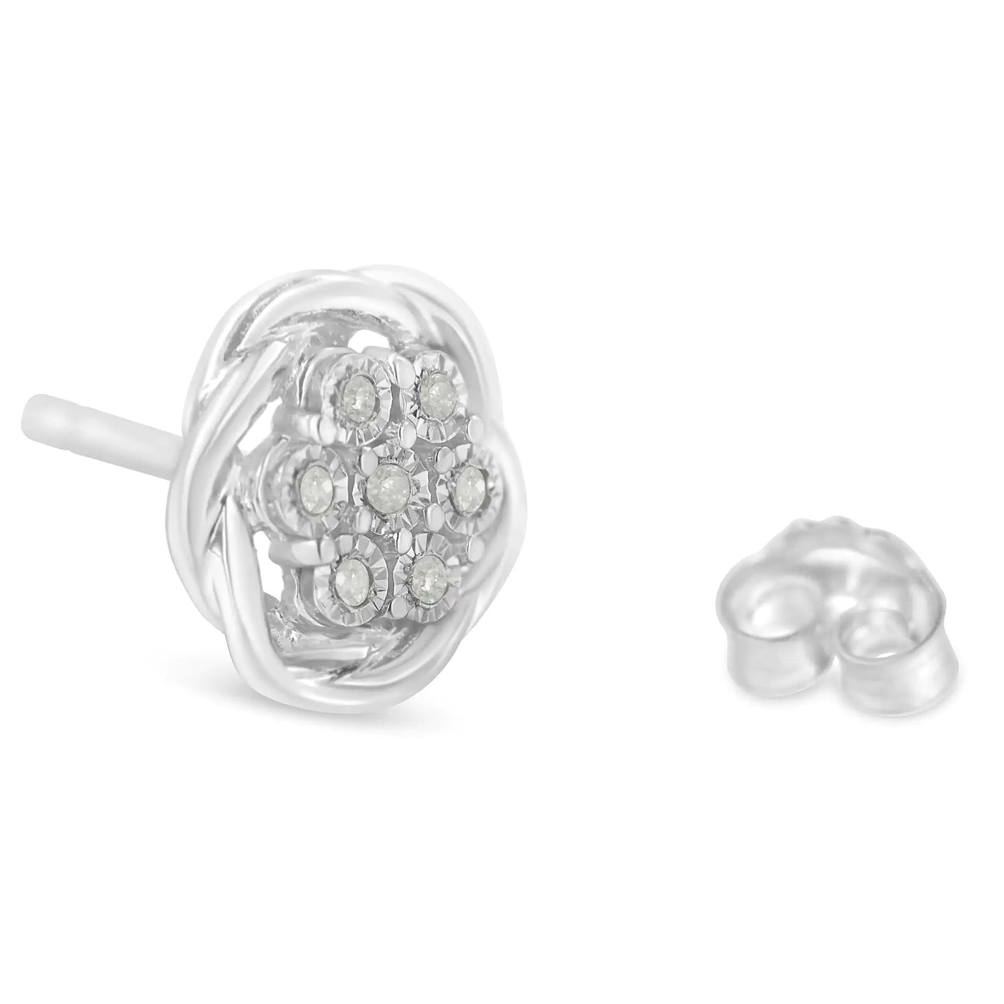 Sterling Silver Swirl Diamond Cluster Earrings (1/6 ct) | Earrings | Elegant Emulations Jewelry USA