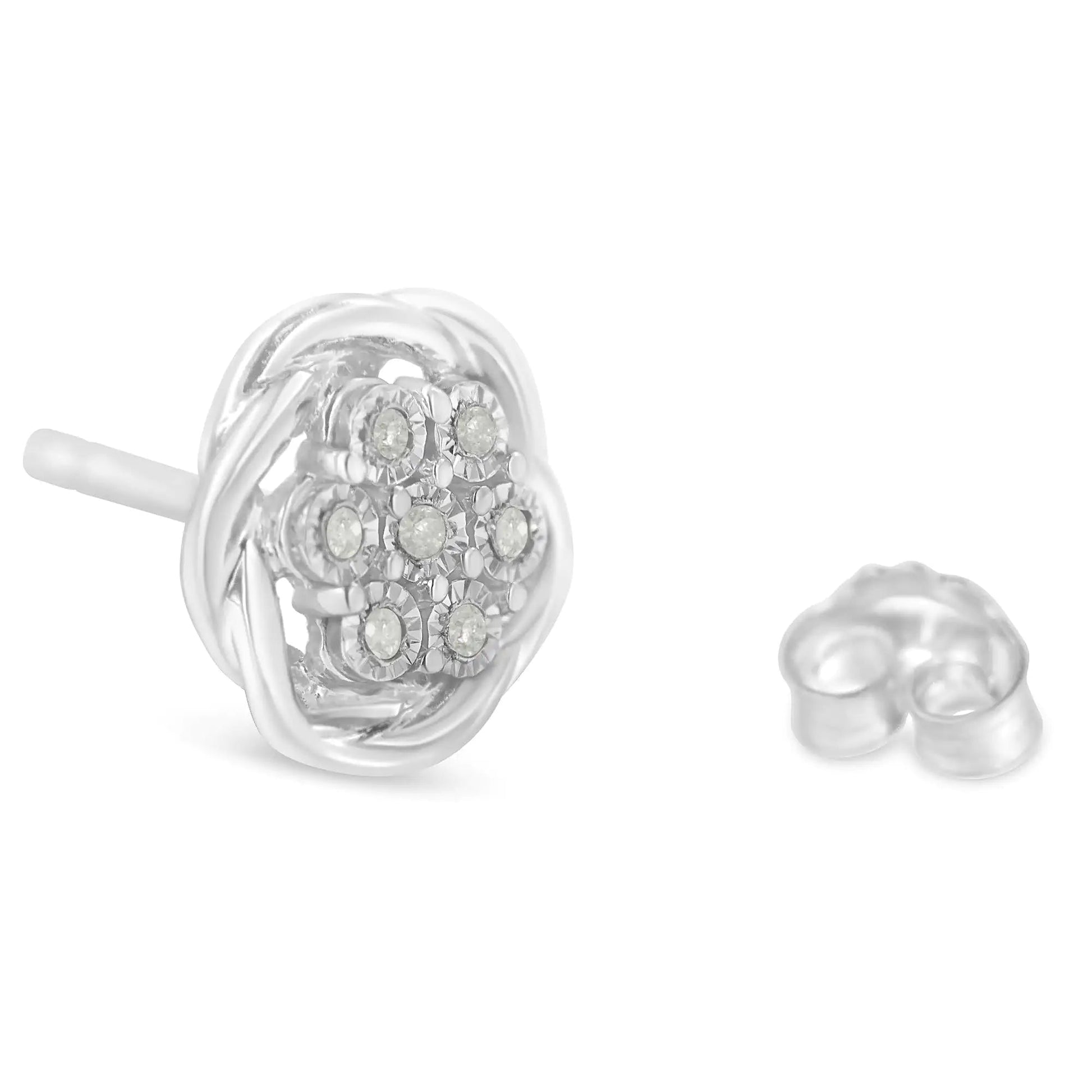Sterling Silver Swirl Diamond Cluster Earrings (1/6 ct) | Earrings | Elegant Emulations Jewelry USA