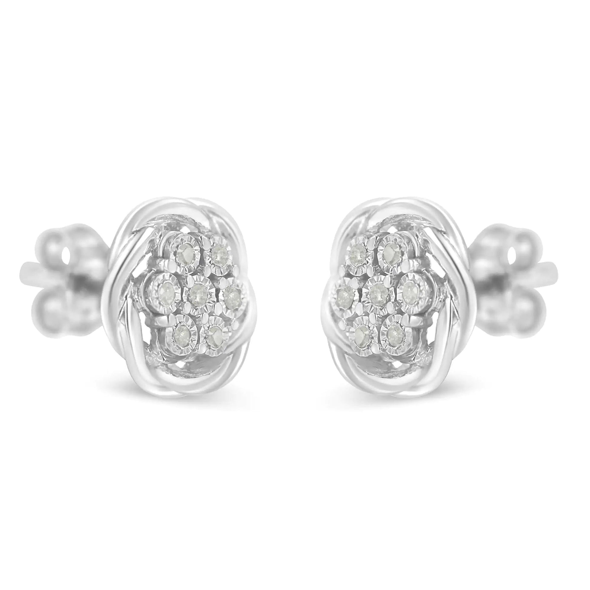 Sterling Silver Swirl Diamond Cluster Earrings (1/6 ct) | Earrings | Elegant Emulations Jewelry USA