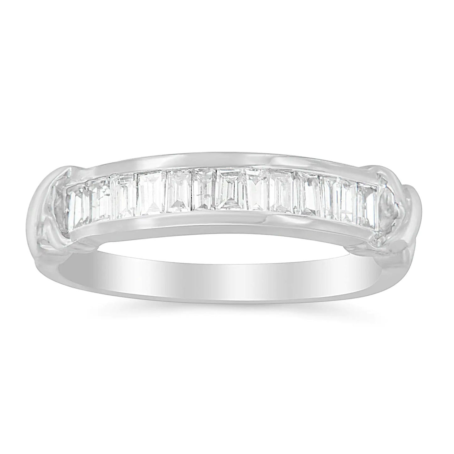 .925 Sterling Silver 1/2 Cttw Baguette Cut Diamond Channel Set X-Station Wedding Ring (H-I Color, I1-I2 Clarity) - Elegant Emulations
