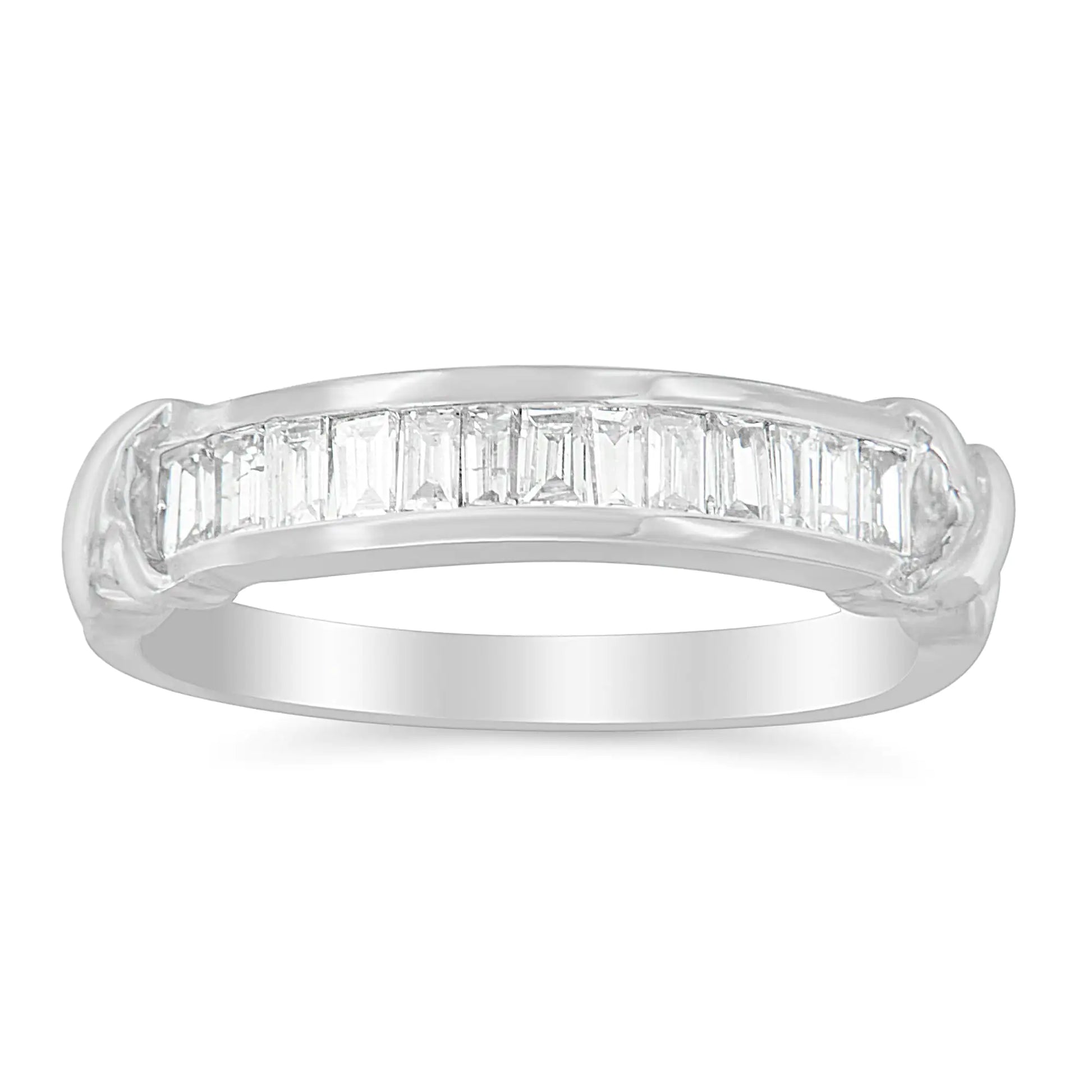 .925 Sterling Silver 1/2 Cttw Baguette Cut Diamond Channel Set X-Station Wedding Ring (H-I Color, I1-I2 Clarity) - Elegant Emulations