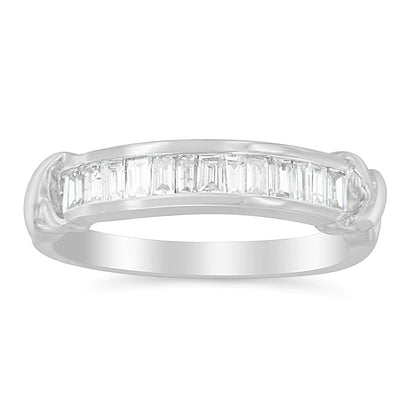 .925 Sterling Silver 1/2 Cttw Baguette Cut Diamond Channel Set X-Station Wedding Ring (H-I Color, I1-I2 Clarity) - Elegant Emulations