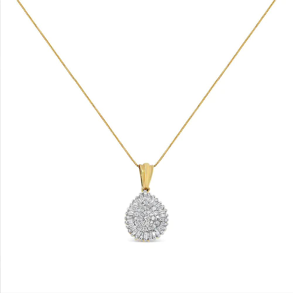 10K Gold 1/2 Cttw Round and Bagutte-Cut Diamond Teardrop 18" Pendant Necklace (J-K Color, I1-I2 Clarity) - Elegant Emulations