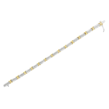 Two - Tone 10K Yellow Gold over .925 Sterling Silver 1.0 Cttw Diamond Channel Set Tapered & X - Link 7" Tennis Bracelet (H - I Color, I2 - I3 Clarity) | | Elegant Emulations Jewelry USA