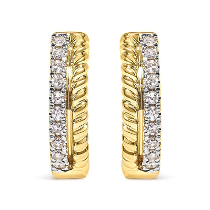 10K Yellow Gold 1/10 Cttw Diamond and Rope Twist Huggy Hoop Earrings (H-I Color, I1-I2 Clarity) - Elegant Emulations