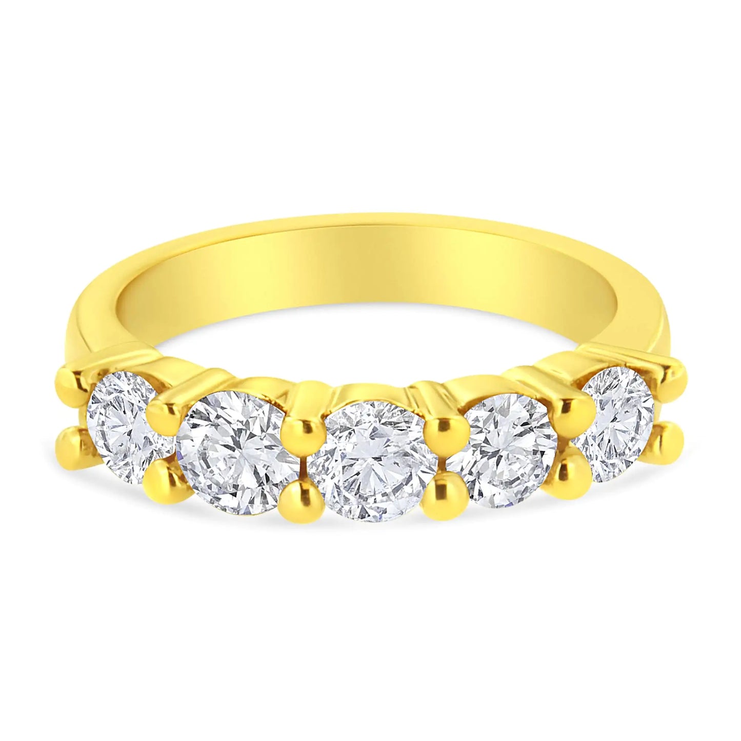 14K Yellow Gold Plated .925 Sterling Silver 1 1/2 Cttw Shared Prong Set Brilliant Round-Cut Diamond Anniversary or Wedding Band Ring (K-L Color, SI2-I1 Clarity) - Elegant Emulations