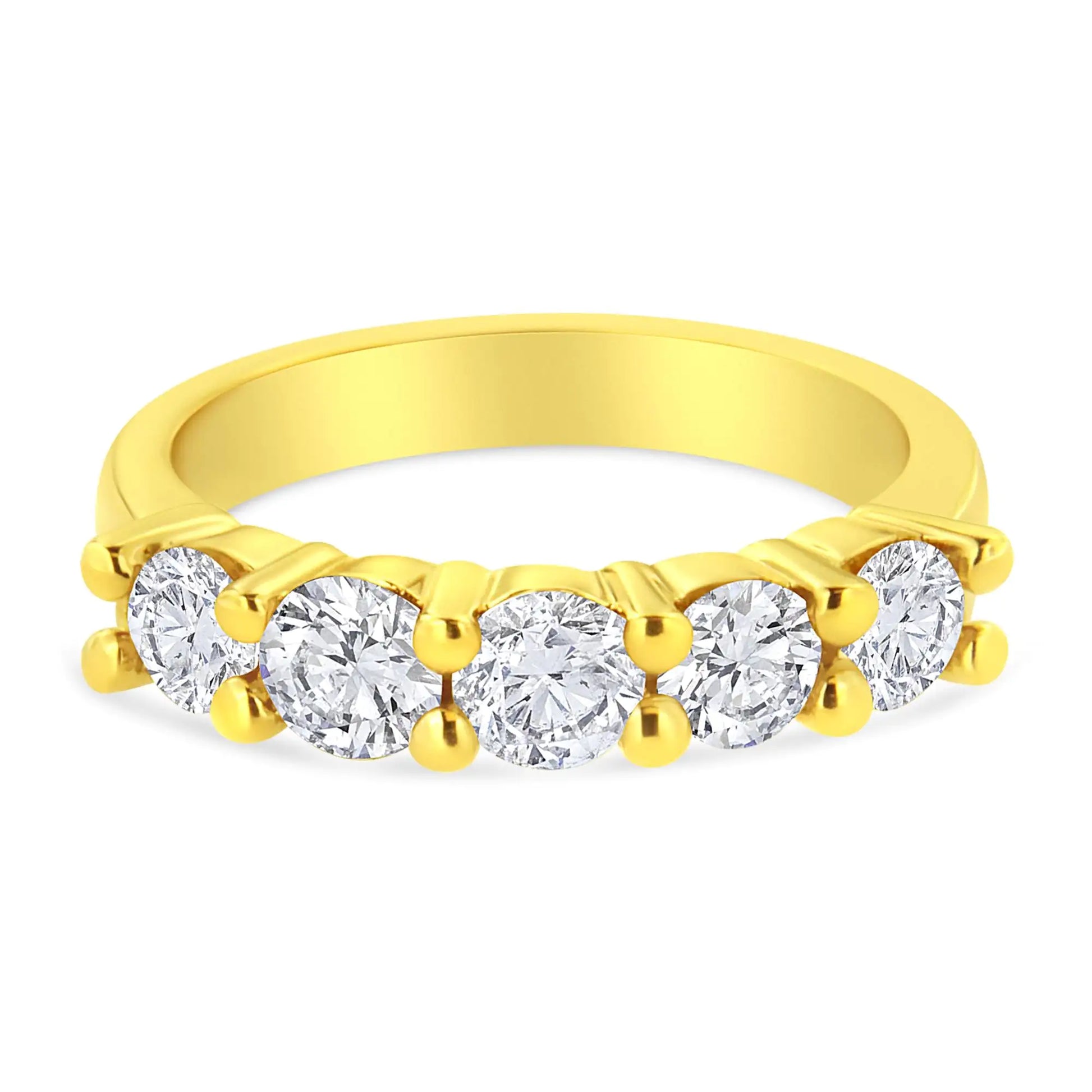 14K Yellow Gold Plated .925 Sterling Silver 1 1/2 Cttw Shared Prong Set Brilliant Round-Cut Diamond Anniversary or Wedding Band Ring (K-L Color, SI2-I1 Clarity) - Elegant Emulations