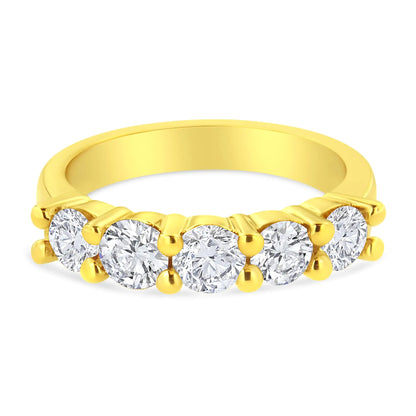 14K Yellow Gold Plated .925 Sterling Silver 1 1/2 Cttw Shared Prong Set Brilliant Round-Cut Diamond Anniversary or Wedding Band Ring (K-L Color, SI2-I1 Clarity) - Elegant Emulations