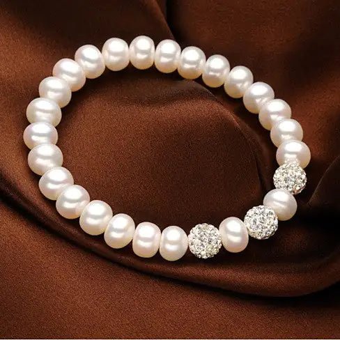 Venus Italian Pearl Bracelet - With 3 Crystal Moon Beads | | Elegant Emulations Jewelry USA