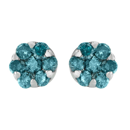 14K White Gold Round Cut Blue Diamond Earrings (1.00 cttw, Blue Color) - Elegant Emulations