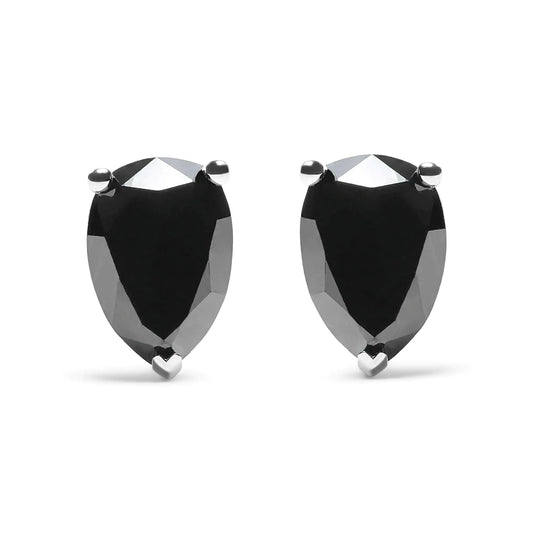 14K White Gold Treated Black Pear Shaped Solitaire Diamond 3 Prong Stud Earrings (Black Color, VS2-SI1 Clarity) - Elegant Emulations
