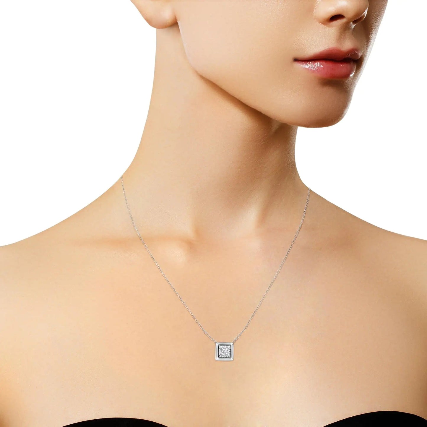 White Gold 1/10 Ct Round Diamond Miracle Pendant - 18" | Necklace | Elegant Emulations Jewelry USA