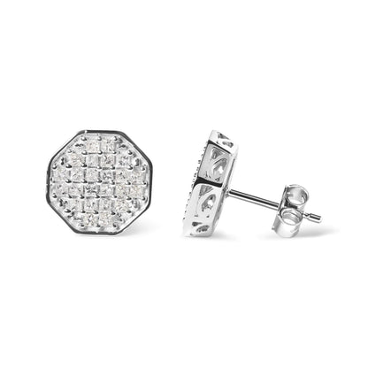 White Gold Princess Cut Diamond Octagon Studs | Earrings | Elegant Emulations Jewelry USA