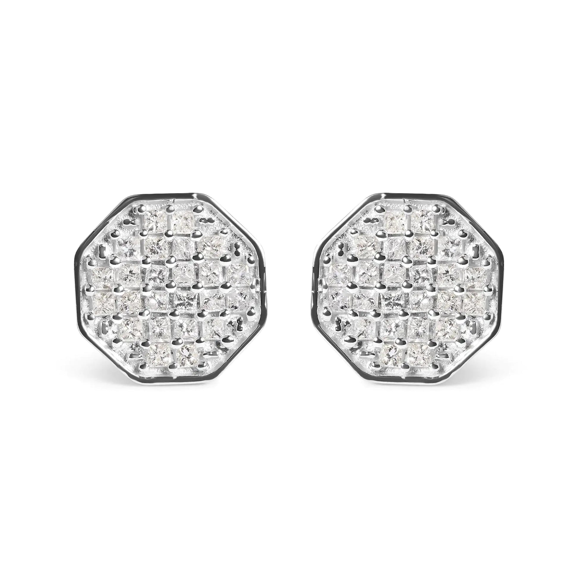 White Gold Princess Cut Diamond Octagon Studs | Earrings | Elegant Emulations Jewelry USA