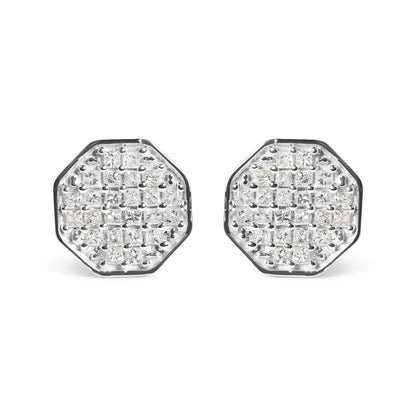 White Gold Princess Cut Diamond Octagon Studs | Earrings | Elegant Emulations Jewelry USA